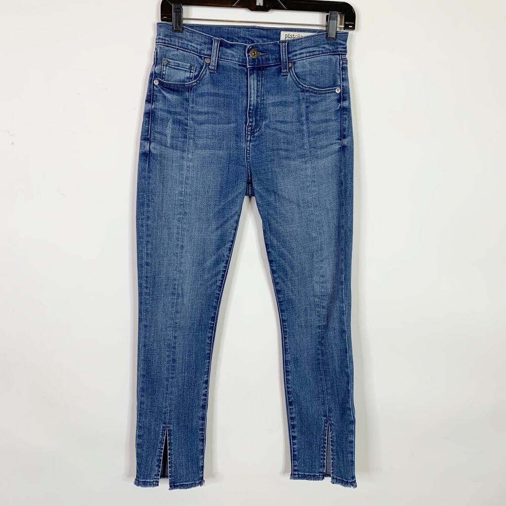 Pistola Jean 27 High Rise Cropped Front Slit Skinny Medium Cotton Tencel Stretch